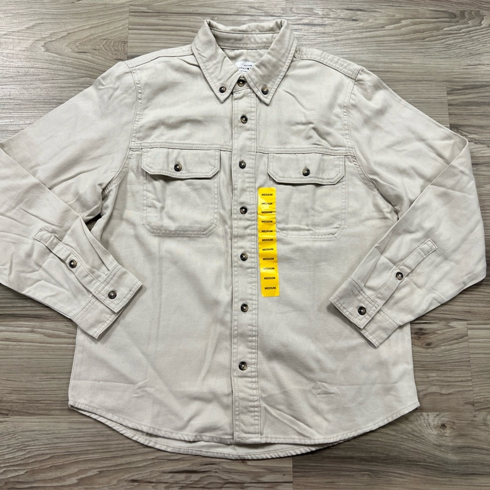 Lucky Brand Long Sleeve Heavy Weight Cotton Cream Button Up Mens Size Medium NWT